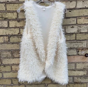 Wishlist Women's Faux Fur White Fuzzy Open Front Vest, Size M BC - Picture 1 of 1