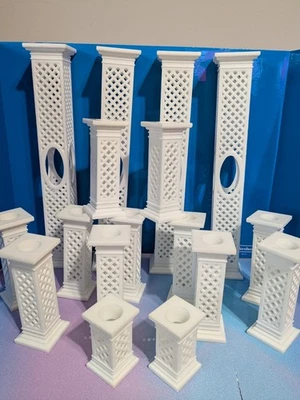Wilton Cake Column Tier Pillars Lattice White Plastic 5", 3" & 13" Wedding Lot  - Image 1 of 4