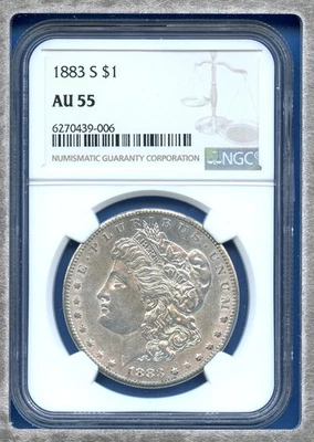 1883 S NGC AU55 Morgan Dollar $1 US Mint Silver Rare Key Date 1883-S AU-55 - Image 1 of 3