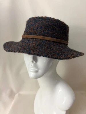 De colección Emporium Capwell Italia Mujer Tweed Sombrero Azul Marrón Bouchet Lateral Pluma Foto 1 de 4