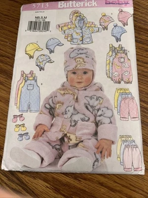 Butterick 5713 Infant Baby Jacket Overalls Pants Hat Mittens Sewing NB, S & M - Image 1 of 3