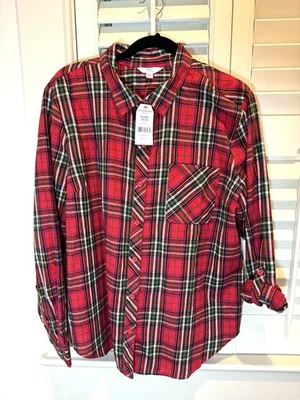 Women's Red Plaid Flannel Size XL 16/18 Shirt Time And Tru Roll Cuff NWT - Image 1 of 4