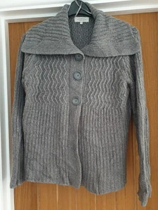 Grey, Chunky Knit, Oversized Collar, Long Sleeve Cardigan From Debenham. Size 14 - Picture 1 of 6