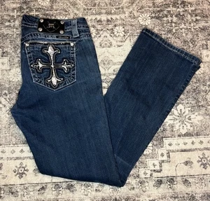 Miss Me Mid Rise Easy Boot Dark Wash Rhinestones Pockets Jeans Women’s Size 31 - Picture 1 of 8