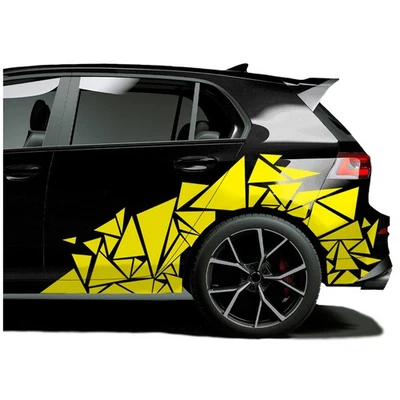 2er Set Auto Aufkleber Dreieck 120x60cm Farbwahl Scherben Geometrisch KX075 Gelb - Bild 1 von 4