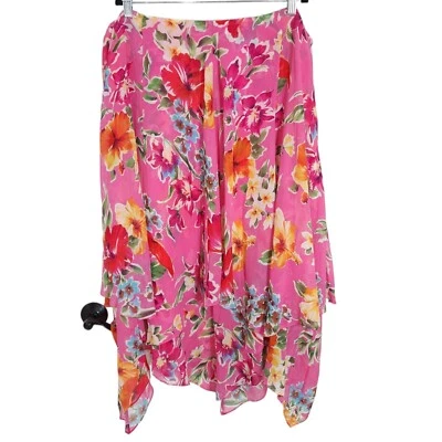 Ralph Lauren Womens Midi Skirt Vtg Silk Pink Floral Peasant Y2K 90s Fairy Sz 20W - Image 1 of 4