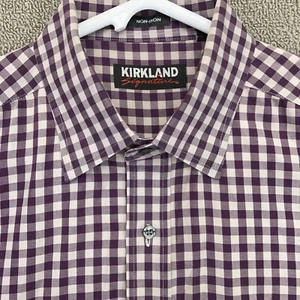 Kirkland Shirt Mens Large Red White Check Button Up Long Sleeve Cotton Casual - Picture 1 of 11