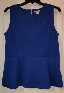 H&M Cobalt Blue Peplum Top Womens Large Sleeveless Textured Blouse - Picture 1 of 5