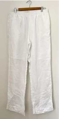 Pantalones Lucy Nude Blanco Mezcla de Lino Pantalones Pierna Ancha Talla L Forrados Foto 1 de 4