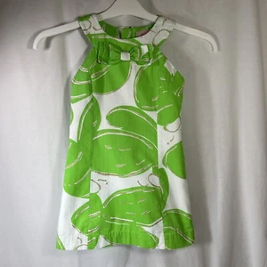 Lilly Pulitzer Green Bee Print Shift Dress Girls Sz 7 Preowned Green White Gold - Picture 1 of 6