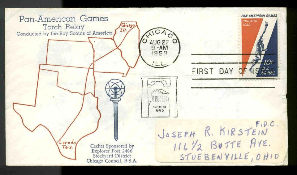 C56 10c PAN-AMERICAN GAMES FDC CHICAGO, IL 1st EXPLORER POST 2481 CACHET - Image 1 of 1
