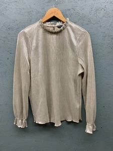 Adrianna Papell Metallic Pleated Neck Blouse Women's Size Large Champane NWT - Picture 1 of 9