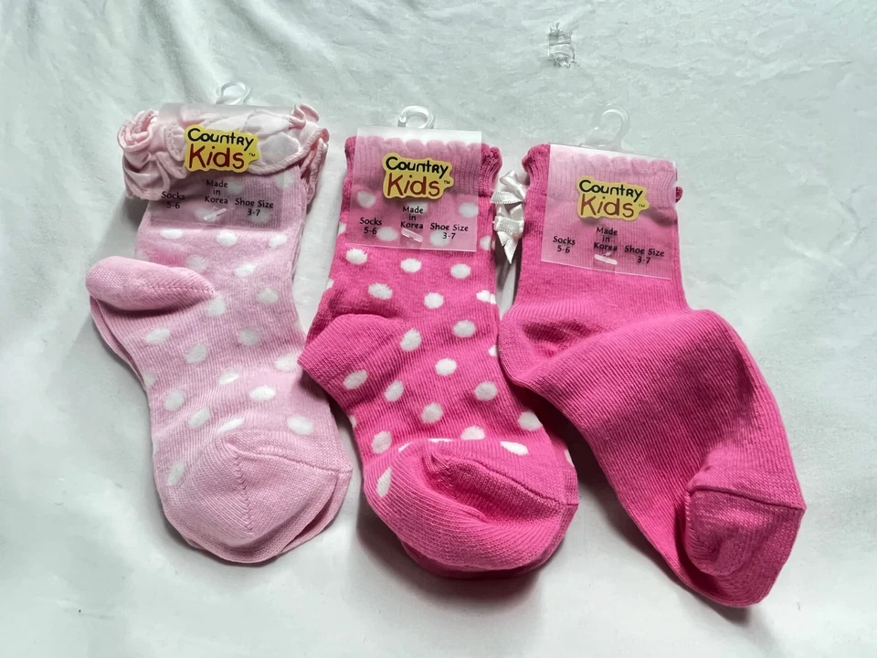 3 pair Country Kids Socks-Pink Ankle -  Size 3-7 - Image 1 of 1
