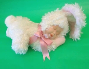 CUDDLE KIDS 2000 White Stuffed Bunny Baby Face SLEEPING EXCELLENT CONDITION - Picture 1 of 8