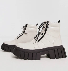 Steve Madden Chunky Lace Up Ankle Boots In Bone Size Uk 7 New In Box - Picture 1 of 5