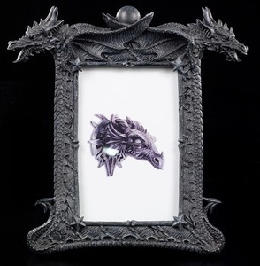 Drachen Bilderrahmen - Zwei Drachenköpfe - Gothic Fotorahmen Deko Statue