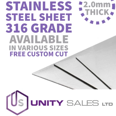 2.0mm STAINLESS STEEL SHEET 316 GRADE DP1 - VARIOUS SIZES - FREE CUSTOM CUT - Image 1 of 4