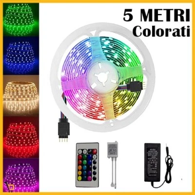 Striscia a 300 led  12v rgb 5050 5 metri bobina strip alimentatore adesiva - Immagine 1 di 2