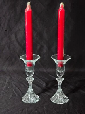 Vintage MIKASA 6.25" Clear THE RITZ Crystal Dinner Candle Holders - Pair Of 2 - Image 1 of 4