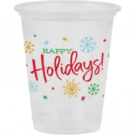 CREATIVE CONVERTING Happy Holidays Clear 16 oz Plastic Cups 8 Per Pack Plastic Tableware