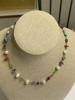 Silpada Sterling Pearl Turquoise Quartz Coral Peridot Etc Necklace - Image 1 of 4