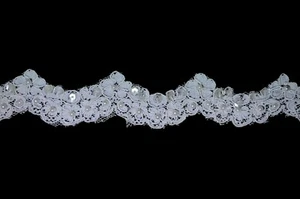 Lily 1.5" White Pearl Beading Sequins Floral Corded Raschel Lace Sewing by Yard - Picture 1 of 2