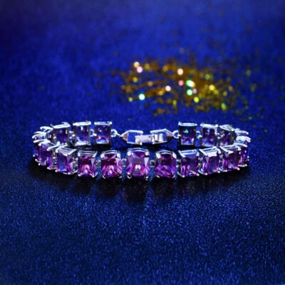 Big Cut Cubic Zirconia Tennis Bracelet Silver Plated Women Wedding Party Jewelry - Image 1 of 4