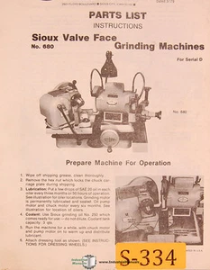 Sioux Tools 680 Serial D, Grinder, Operations and Parts Manual - Picture 1 of 1