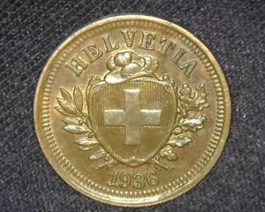 SWITZERLAND 1936-B 1 RAPPEN KM3.2 ABOUT UNCIRCULATED ~Y10 - Picture 1 of 2