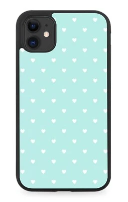 Mint Green Rubber Phone Case | Turquoise Love Heart Polka Dot Dots White and a33 - Image 1 of 2