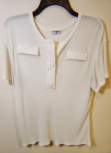 Chanel | Short Sleeve Button Top | Cursive Script Logo | Cream AY246 | CUTE! ๐ - Picture 1 of 14