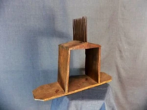 Antique Primitive Wool Comb Hand-Made Folk Art with Carved Lines and Nails - Picture 1 of 9