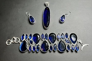 Blue Crystal Pendant, Bracelet &  Earring Set For Ladies Wedding Jewelry Set - Picture 1 of 2