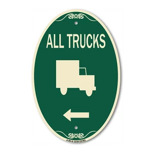 Trucks Sign All Trucks (With Truck Symbol & Left Arrow) 12" x 18" Aluminum Sign - Picture 1 of 4