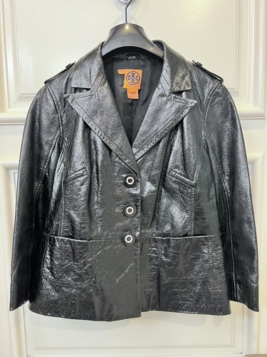 Giacca Tory Burch giorno sera vera pelle nera con bottoni firmati taglia 8