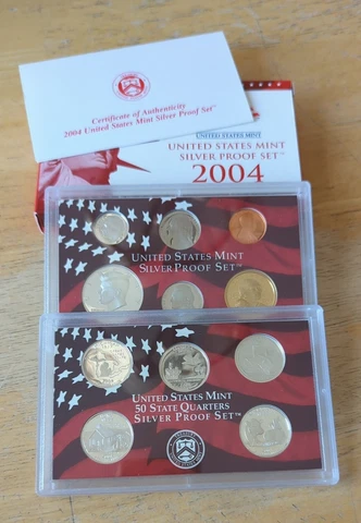 2004-S Complete SILVER Proof Set w Box and COA Cover