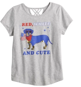 NWT~ Girls XL (14-16) T-Shirt “ Red, White, & Cute” Tee Weiner Dog Dachshund - Picture 1 of 6