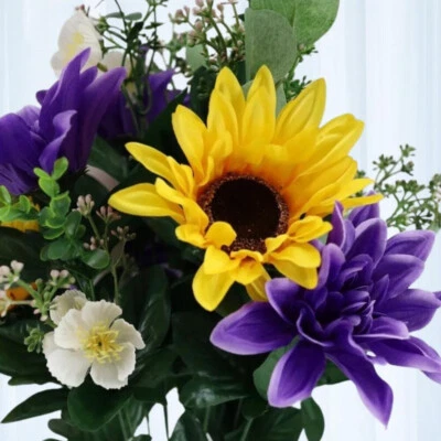 21" Purple and Yellow Artificial Sunflower and Dahlia Floral Bush - Image 1 of 2