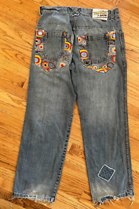 Vintage 5ive Jungle Embroidered Baggy Jeans Men's Size 34 Y2K WORN SOLD AS IS