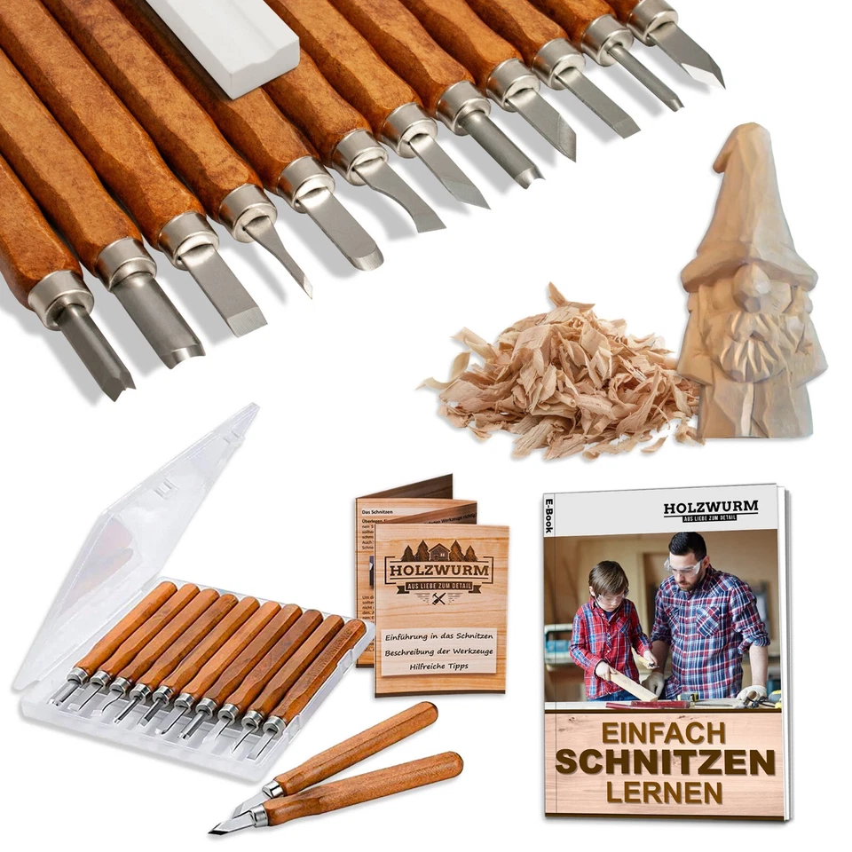HOLZWURM Schnitzwerkzeug-Set 12-tlg inkl. Anleitung - Bild 1 von 4