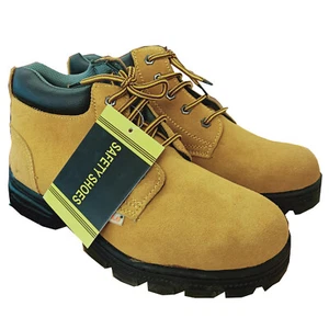 WILDLEDER SICHERHEITSARBEITSSTIEFEL GUMMI SOHLE STAHL ZEHENKAPPE Builder Rigger gelb - Bild 1 von 1