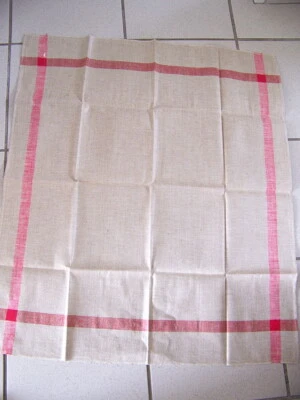 LOT DE 3 ANCIENS TORCHONS LIN RAYURES ROUGE ET BEIGE - TT 81 - Photo 1/2