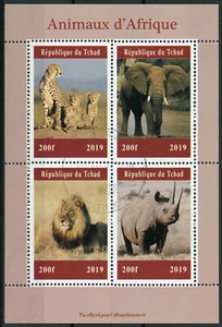 Chad 2019 CTO African Wild Animals Elephants Lions Rhinos 4v M/S Stamps - Foto 1 di 1