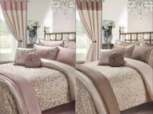 Besticktes Bettwäsche Set Deko Bettbezug Überwurf Shams Kissen & Vorhänge - Bild 1 von 3