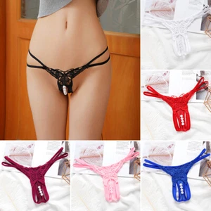 Womens Sexy Thong G-String Knickers Pearl Beads Erotic Lace Panties Lingerie UK - Picture 1 of 28