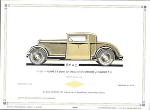 GRAVURE VOITURE = AUTO-CARROSSERIE 623 = COUPE sur châssis CHENARD et WALCKER - Picture 1 of 1