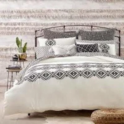 Sky Sierra Collection TWIN Duvet Cover Sham Set Ivory blac New $260 Cotton Linen - Image 1 of 2