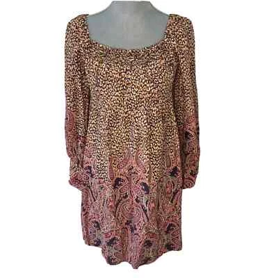 Anthropologie MAEVE Milou Smocked Empire Dress Paisley Leopard Print XSmall - Image 1 of 4