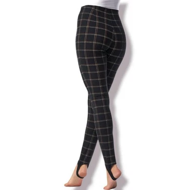 Boston Proper Plaid Stirrup Leggings Women's Size M Black Equestrian - Image 1 of 4