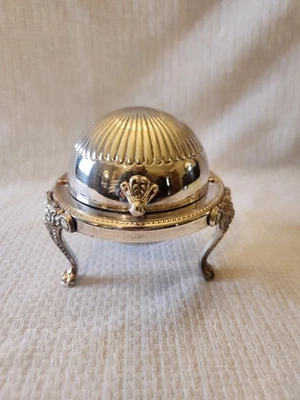 Antiguo plato de mantequilla FB Rogers plateado cúpula superior plato de caviar pies cabeza de león Foto 1 de 4